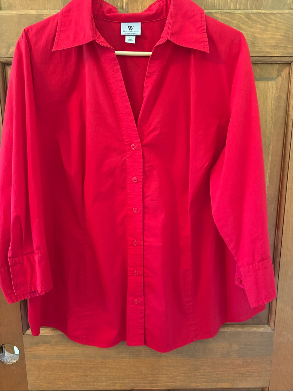 Worthington Red Button-Front Collared Blouse